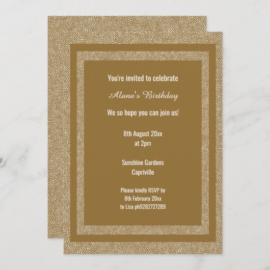 Goldweiße Bronze Moderne Geburtszeitschrift Custom Einladung (Vorne/Hinten)