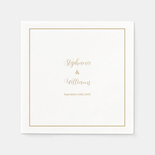 Goldweiße Elegante Einfache Bezeichnung Hochzeit M Serviette (Vorderseite)