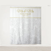 Goldweiße, elegante Foto Booth Wedding Background Wandteppich (Vorderseite)