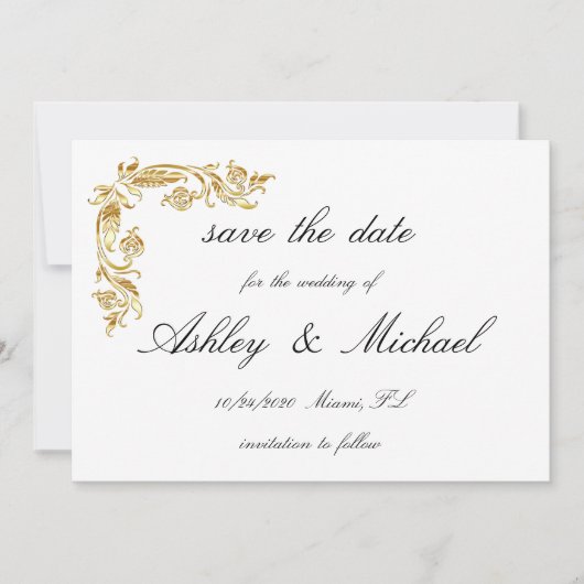 Goldweiße Elegante glamouröse Hochzeit Save The Date (Vorderseite)