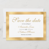 Goldweiße, elegante Hochzeitskarte Save the Date (Vorderseite)