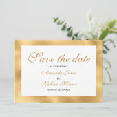 Goldweiße, elegante Hochzeitskarte Save the Date (Stehend Vorderseite)