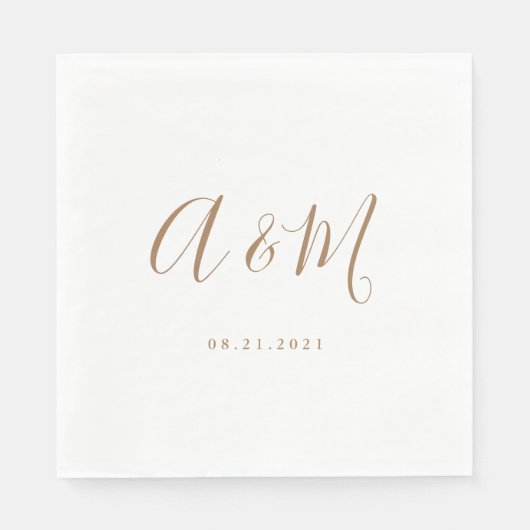 Goldweiße, elegante Monogram-Hochzeit Serviette (Vorderseite)