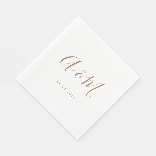 Goldweiße, elegante Monogram-Hochzeit Serviette (Ecke)