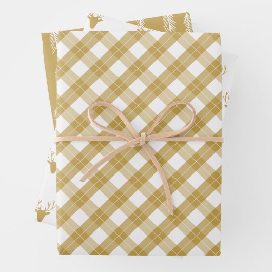 Goldweiße, gemische, rustikale Muster für Hirschho Geschenkpapier Set (Beispiel)