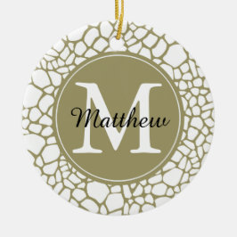 Goldweiße Giraffe Print Monogram Keramikornament