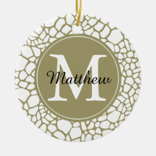 Goldweiße Giraffe Print Monogram Keramikornament