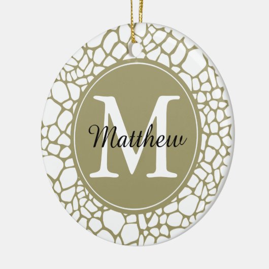 Goldweiße Giraffe Print Monogram Keramikornament (Links)
