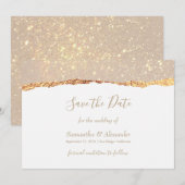 Goldweiße Glitzer-Marmorkarte Save the Date Einladung (Vorne/Hinten)