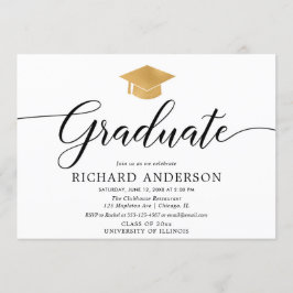 Goldweiße Graduierungsparty, einfache Kalligraphie Einladung