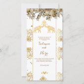 Goldweiße Henna Elephants Indische Hochzeit einlad (Vorderseite)