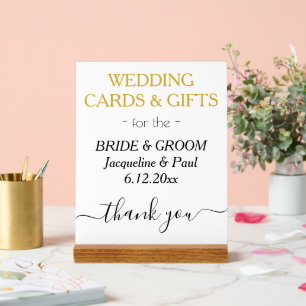Goldweiße Hochzeitkarten geben Typografie Acrylschild
