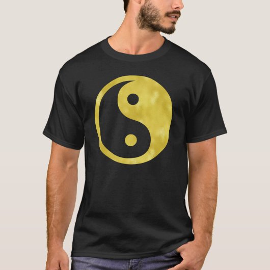 Goldweiße Imitat Fossil Metallic Yin Yang Taoismus T-Shirt (Vorderseite)
