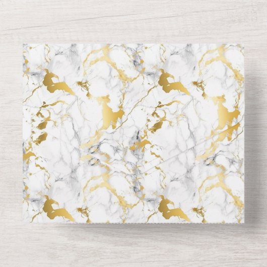 Goldweiße Marmorhochzeit All In One Einladung (Rückseite)