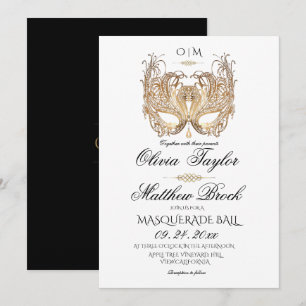 Goldweiße Maskenhochzeit Einladung
