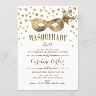 Goldweiße Masquerade Ball Geburtstagsparty Einladung