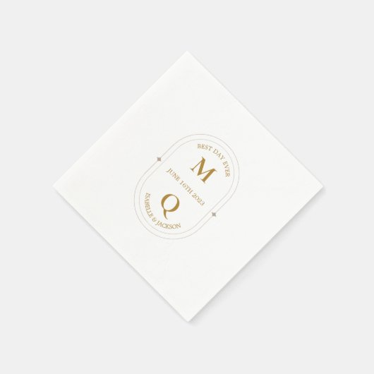 Goldweiße Minimal-Elegant-Monogram-Hochzeit Serviette (Ecke)