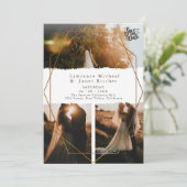 Goldweiße Minimalskripte 3 Fotos Hochzeit Save The Date (Stehend Vorderseite)