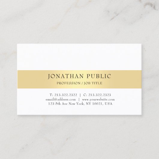 Goldweiße, moderne Minimalistische Elegantvorlage Visitenkarte (Vorderseite)