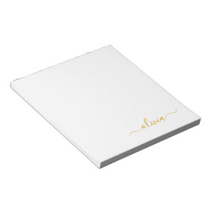 Goldweiße, moderne Script-Girl-Monogramm-Bezeichnu Notizblock