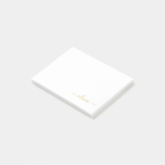 Goldweiße, moderne Script-Girl-Monogramm-Bezeichnu Post-it Klebezettel (angewinkelt)