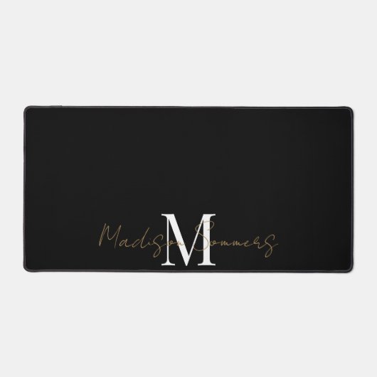 Goldweiße Monogram-Skripte auf schwarz Schreibtischunterlage (Vorderseite)