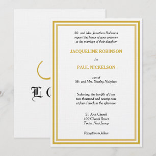 Goldweiße Monogramm-Hochzeit Einladung
