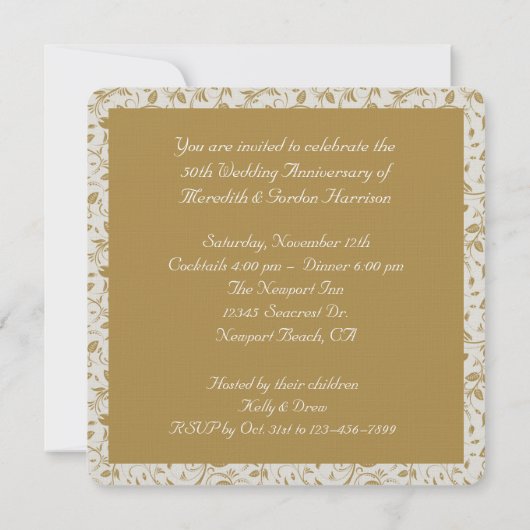 Goldweiße Reben Romantischer 50. Hochzeitstag Einladung (Rückseite)