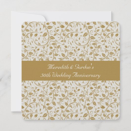 Goldweiße Reben Romantischer 50. Hochzeitstag Einladung (Vorderseite)