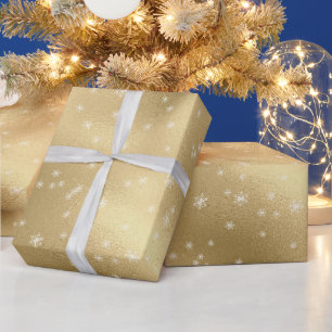 Goldweiße Schneeflocken Geschenkpapier
