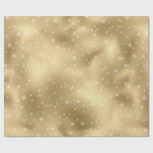 Goldweiße Schneeflocken Geschenkpapier (Flach)