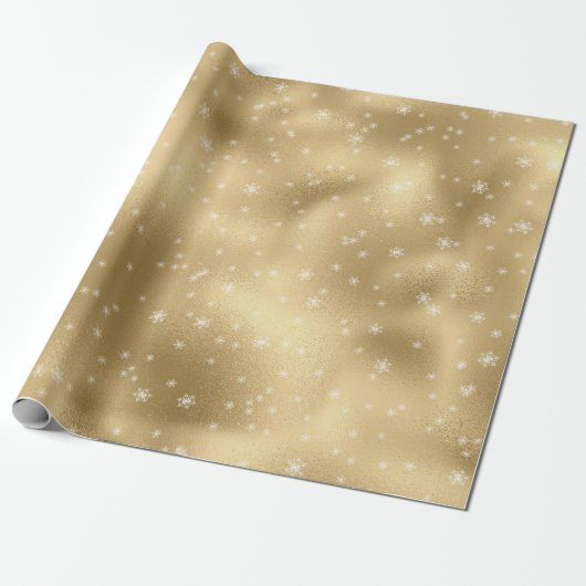 Goldweiße Schneeflocken Geschenkpapier (Ungerollt)