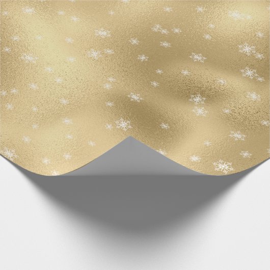 Goldweiße Schneeflocken Geschenkpapier (Ecke)