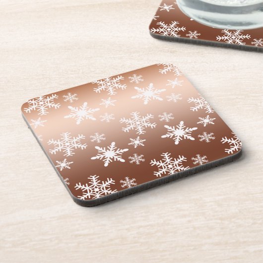 Goldweiße Schneeflocken Weihnachten Untersetzer (Linke Seite)