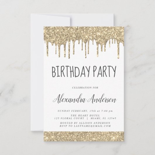 Goldweiße Sparkle-Glitzer jedes Lebensalter Einladung (Vorderseite)