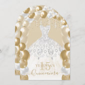 Goldweiße Sparkleider Quinceañera Ballon Einladung (Vorne/Hinten)