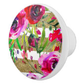 Goldweiße Streifen Bold Glam Floral Wasserfarbe Keramikknauf (Rechts)