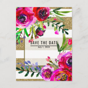 Goldweiße Streifen Bold Glam Save the Date Ankündigungspostkarte