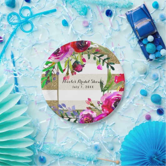 Goldweiße Streifen Fett Glam Brautparty Pappteller (Party)