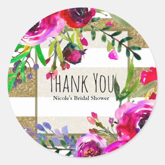 Goldweiße Streifen Fett Glam Brautparty Runder Aufkleber (Vorderseite)