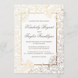 Goldweiße Vintage Hochzeits-mit Blumeneinladung Einladung