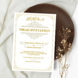 Goldweiße Vintage muslimische Hochzeit Nikah Einladung