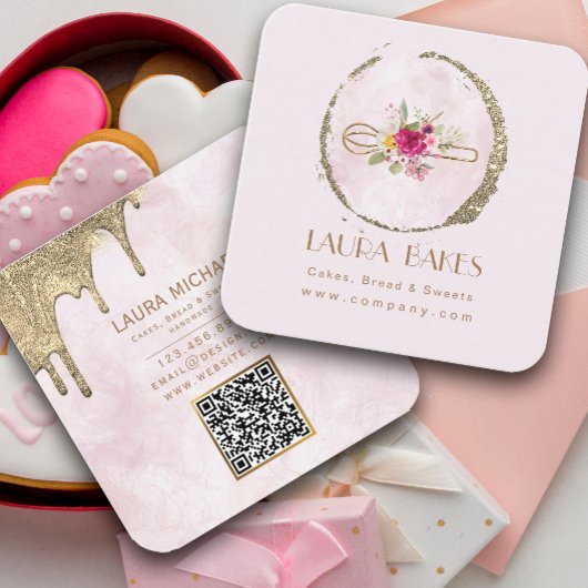 Goldweiße Wasserfarben Quadratische Visitenkarte