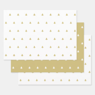 Goldweiße Weihnachtsbaume Einfaches Symbol-Muster Geschenkpapier Set