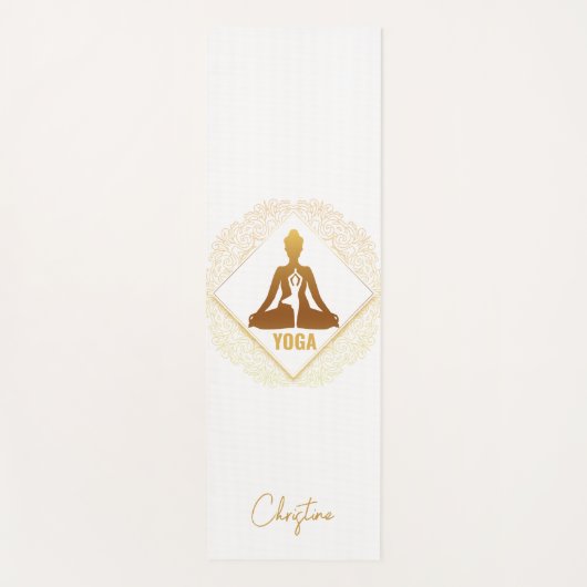 Goldweiße Yoga-Pose mit Individuelle Name Yogamatte (Vorderseite)