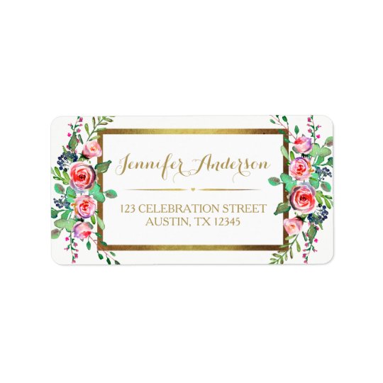 Goldweißer Chic-schöne BlumenRosen Adressaufkleber