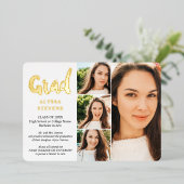 Goldweißer Grand-Script-Abschluss mit 4 Fotos Folieneinladung (Stehend vorne)