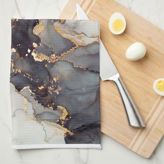 Goldweißer schwarzer Marmor Geschirrtuch (Viertel Falte)