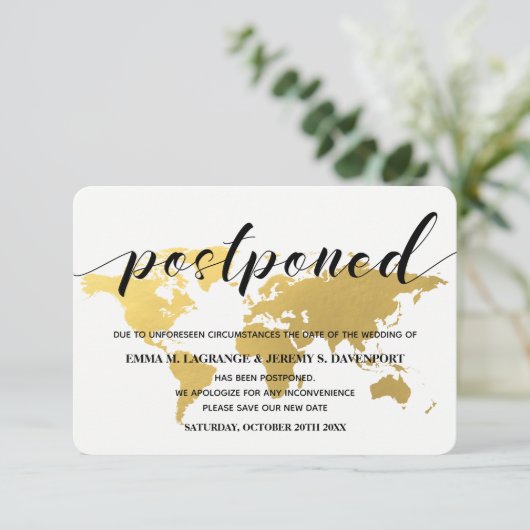 Goldweltkarte Änderung des Datums Hochzeit Begleitkarte (Stehend Vorderseite)