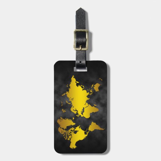 Goldweltkarten-Imitat-berufliches schwarzes Metall Gepäckanhänger (Vorderseite vertikal)